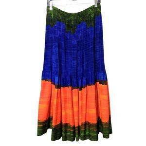 VINTAGE Handmade Crinkle Pleat Flare Maxi Skirt L
